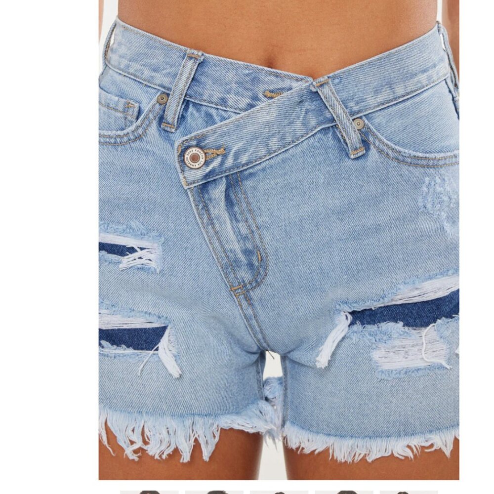 NWT KanCan Leandra High Rise Crossover Shorts Denim Raw Hem Women's XL *Flaw* - Picture 6 of 16